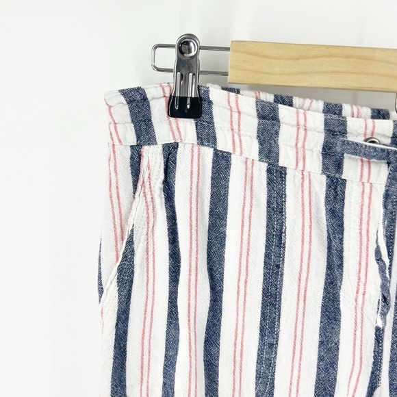 ✅ PER SE LINEN BLEND CROPPED WIDE LEG STRIPED PANTS SIZE MEDIUM WITH POCKETS - Picture 3 of 7